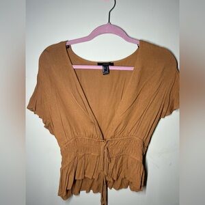 Forever 21 Brown V-Neck Blouse